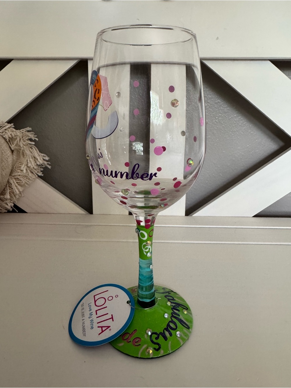 Lolita Colorful "50 is just a number" Wine Glass - Picture 3 of 7
